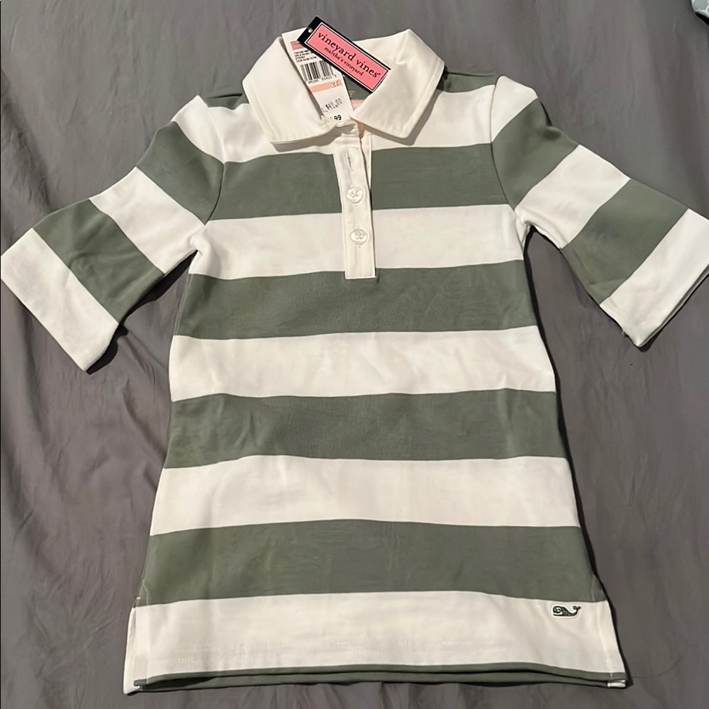 Vineyard Vines Kids Striped Polo Dress - Green and White